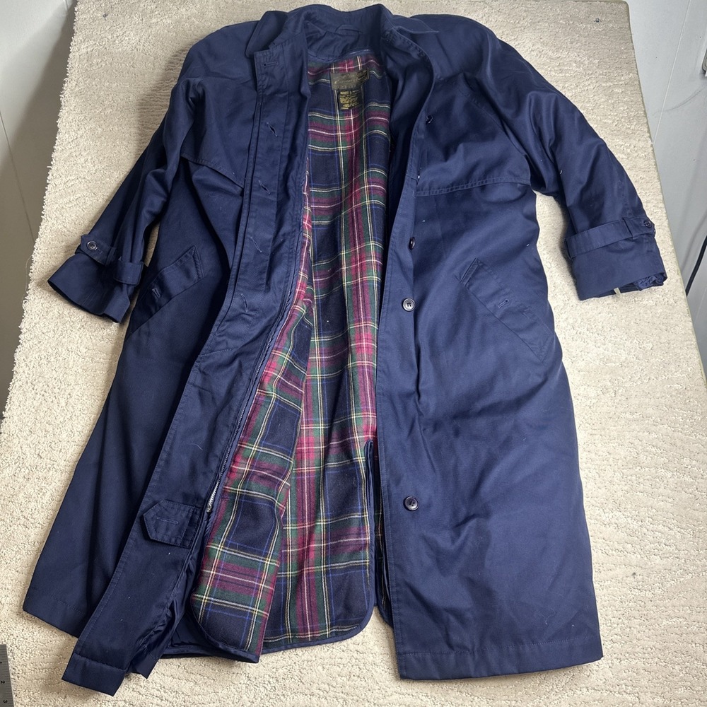 Women's Eddie Bauer LP Tartan Wool Down Jacket‎ Blue Zip Out Plaid Liner 90s